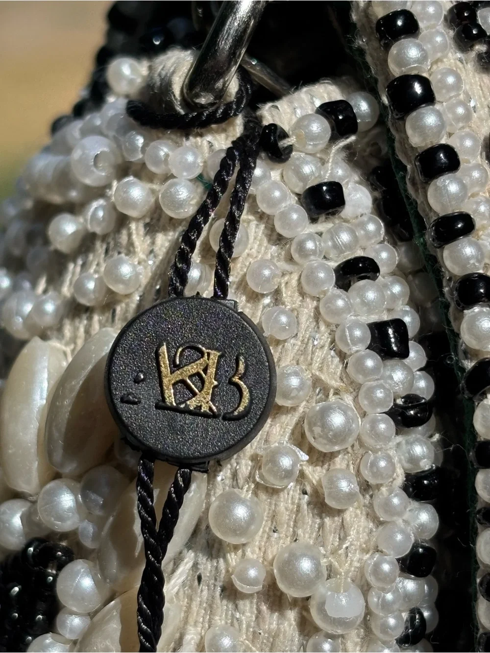 America and beyond Gorgeous Beaded White Shoulder Bag with Green black Accents